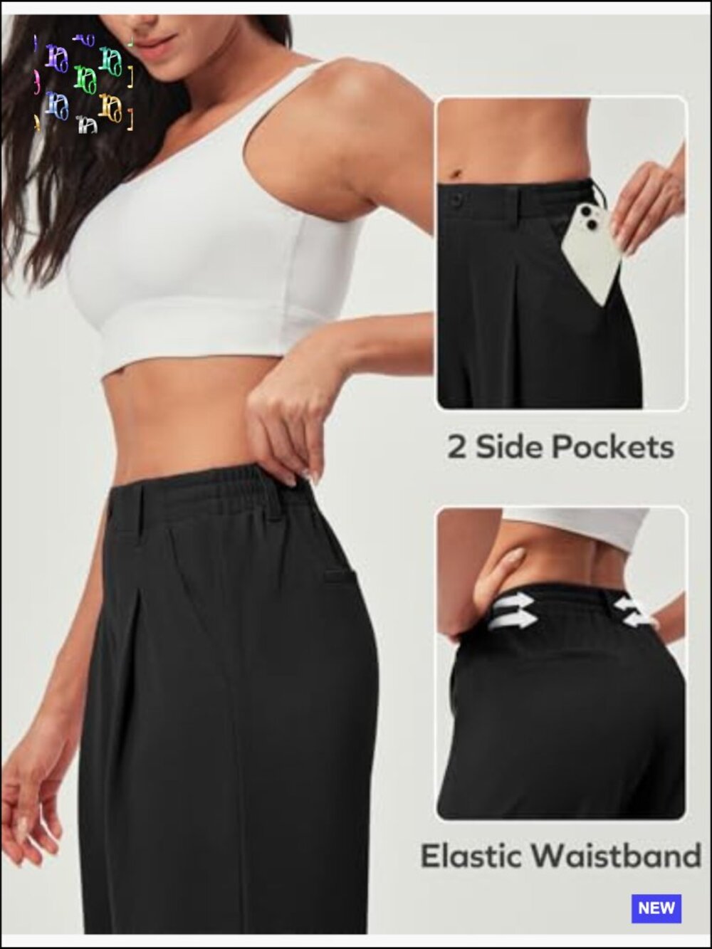 Wide Leg Pants Stretchy Work Trousers Business Casual Elastic Waist Slacks - Picture 4 of 7